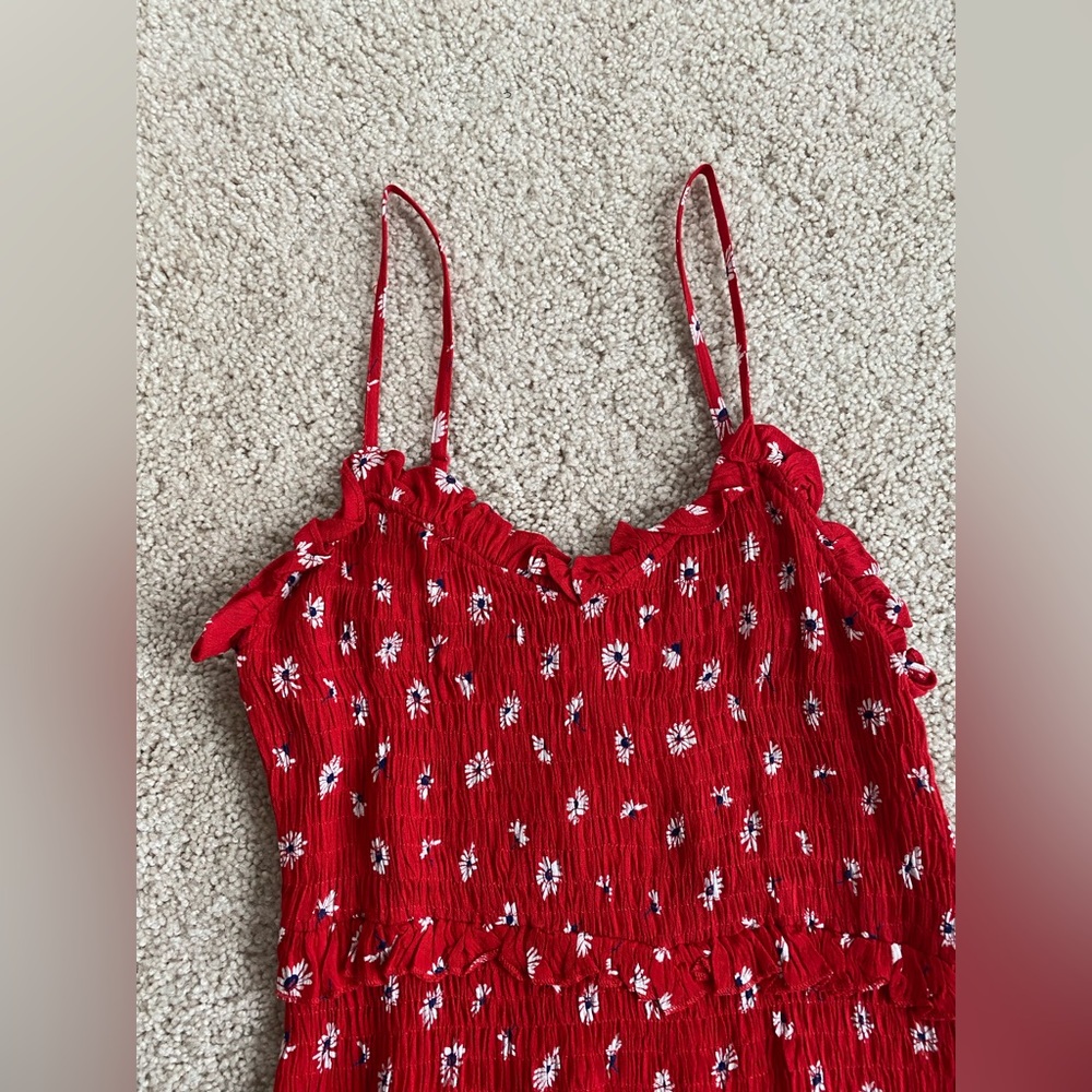 Red/Blue Floral Rouched Dress - Picture 3 of 6